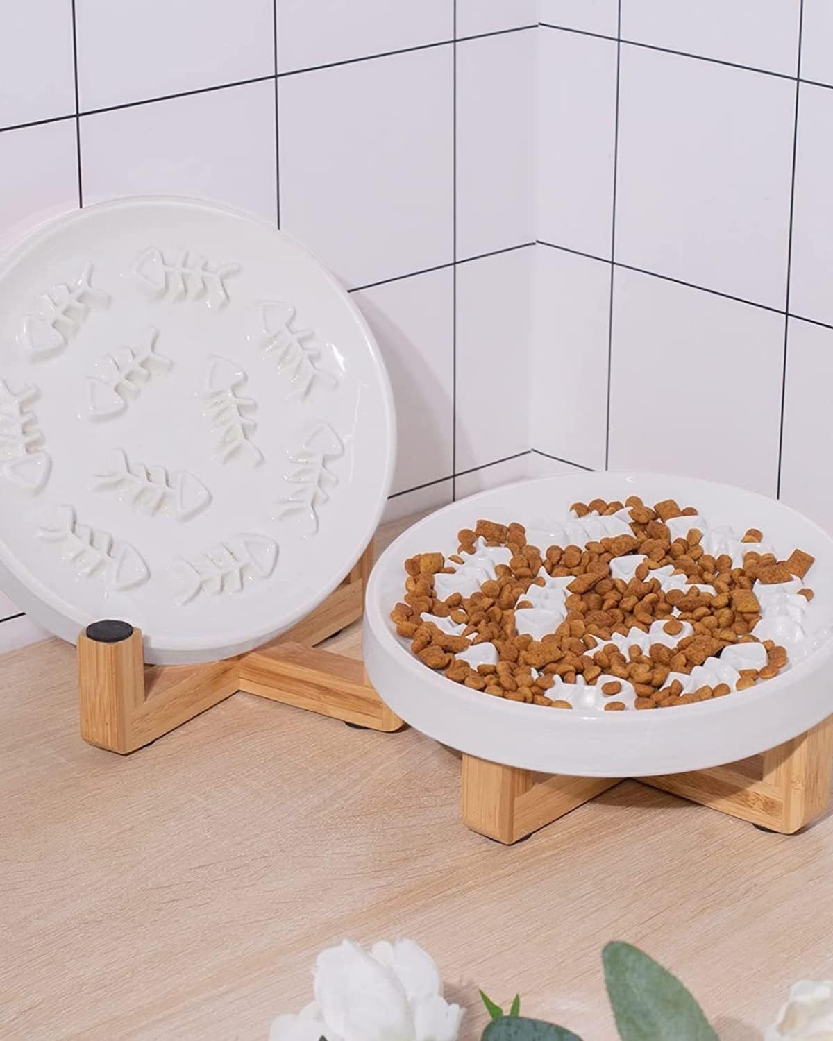 Ceramic Pet Feeder, Slow Feed Cat Bowls For Healthy Eating For Cats And Small Dogs