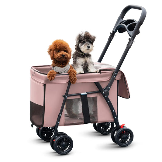 Pet Stroller Cat Dog Stroller Travel Folding Pet Carriers（Pink）